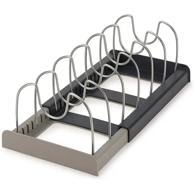 Expandable Pot and Pan Organizers Rack Holder Kitchen Cabinet Pantry Bakeware Organizer Rack with 6 Adjustable Compartments..