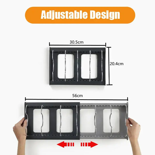 Expandable Pot and Pan Organizers Rack Holder Kitchen Cabinet Pantry Bakeware Organizer Rack with 6 Adjustable Compartments..