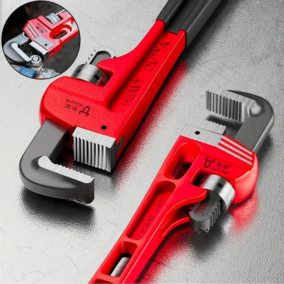 12inch / 8inch Heavy Duty Straight Pipe Wrench, Adjustable Aluminum Plumber Wrench with Floating Hook Jaw and I-Beam Handle, Red..