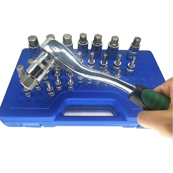 34pcs Master Hex Bit Socket Set Allen Wrench Bit Kit Hex Key for Ratchet Socket Tool SAE and Metric 3/8, 1/4, 1/2 Drive Socket..