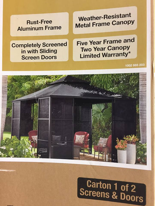 Hampton Bay 11 ft. x 11 ft. Aluminum Full Screen Sliding Door Gazebo