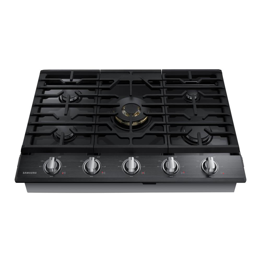 Samsung 36 in. Gas Cooktop in Fingerprint Resistant Black Stainless with 5 Burners including Dual Brass Power Burner with.