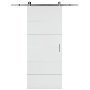 Masonite 84 in. Melrose Solid Core Primed Composite Interior Sliding Barn Door Slab with Hardware Kit.