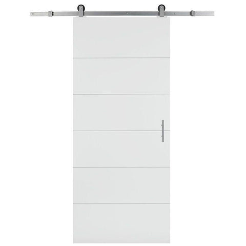 Masonite 84 in. Melrose Solid Core Primed Composite Interior Sliding Barn Door Slab with Hardware Kit.