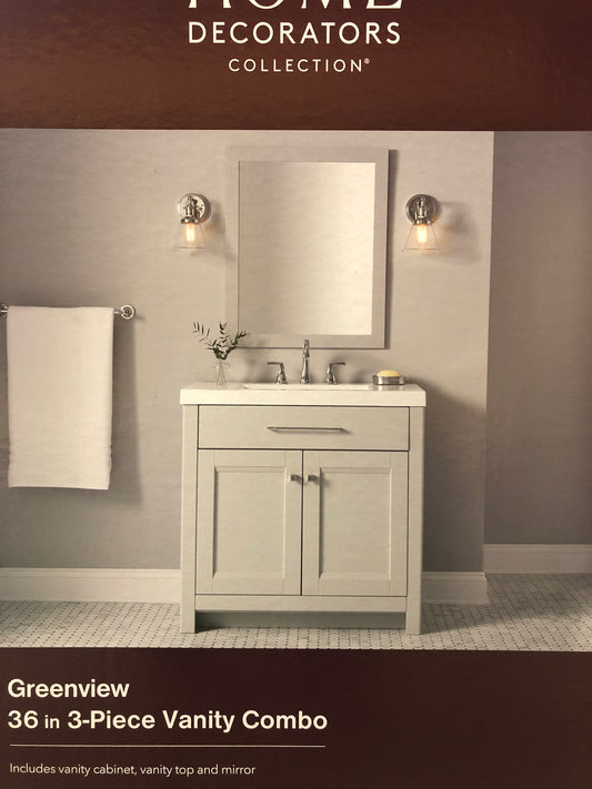 Greenview 36.50 in. W x 18.75 in. D x 36.27 in. H Single Sink Bath Vanity in Pearl Gray with Marble Top and Mirror.