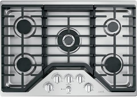 Cafe 30 in. Gas Cooktop in Stainless Steel and Brushed Stainless with 5 Burners Including 20,000 BTU Triple Ring Burner.