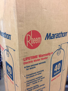 Rheem Marathon 40 Gal. Tall 4500/4500-Watt Elements Non Metallic Lifetime Electric Tank Water Heater. Model: MR40245