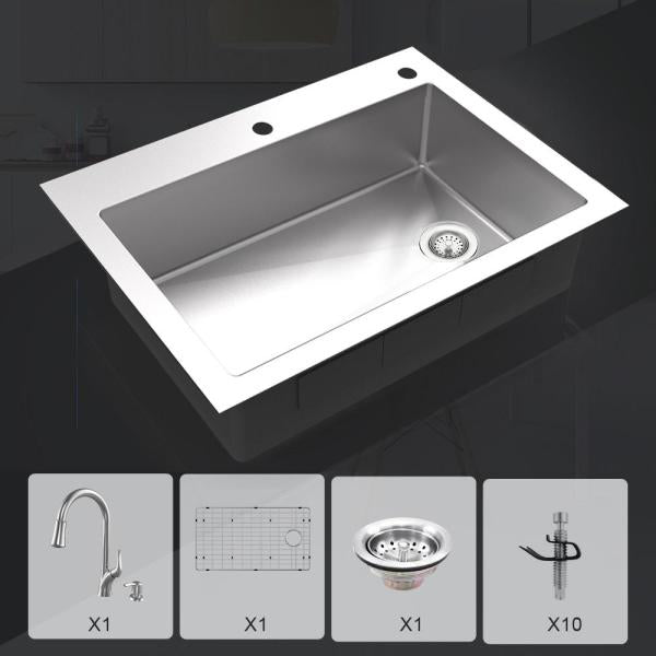 Glacier bay All-in-One Drop-in/Undermount Tight Radius Stainless Steel 33 in. 2-Hole Single Bowl Kitchen Sink with Faucet.