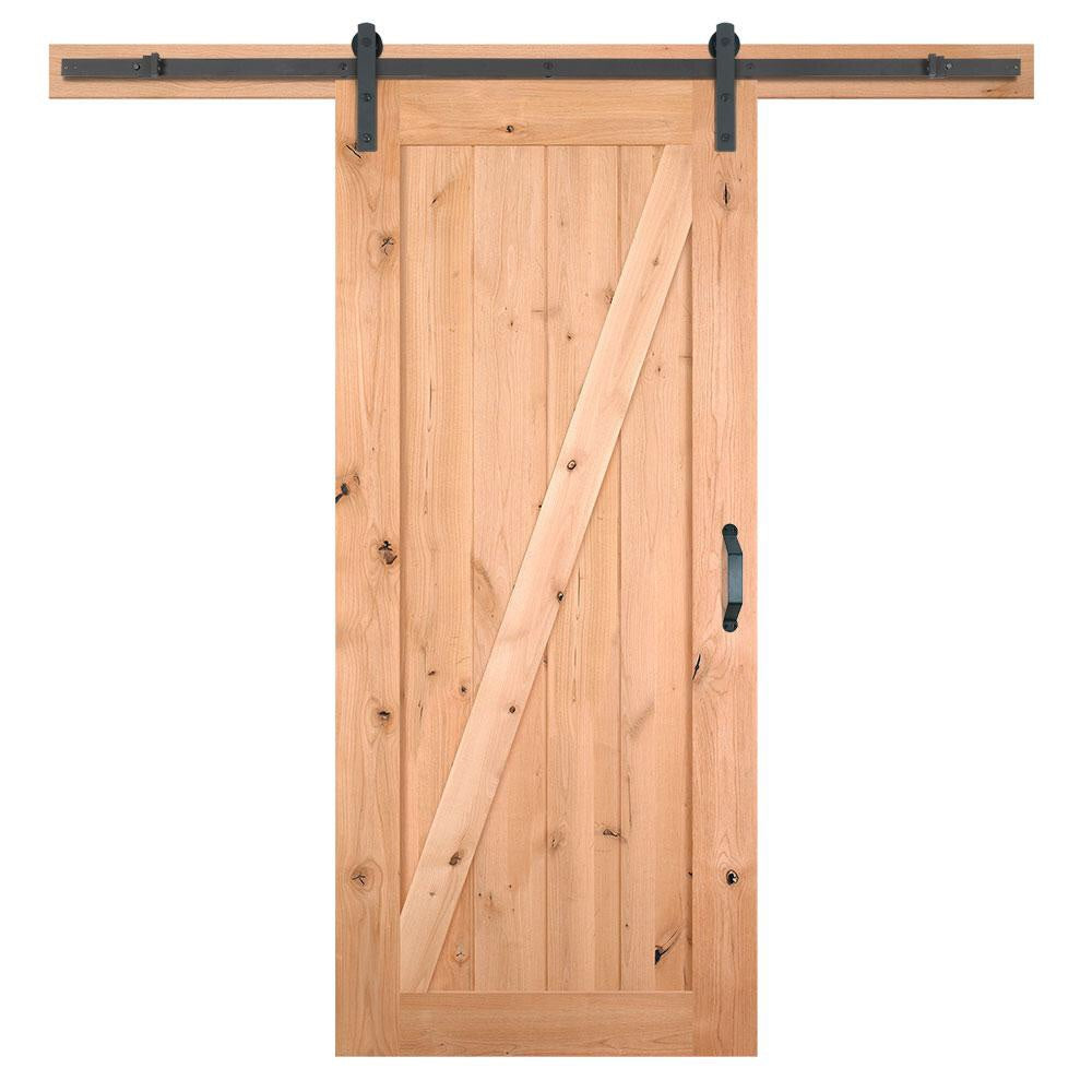 Masonite 36 in. x 84 in. Z-Bar Knotty Alder Wood Interior Sliding Barn Door Slab with Hardware Kit.