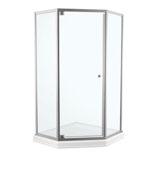 Delta Foundations 38 in. W x 74 in. H Neo-Angle Pivot Framed Corner Shower Enclosure in  chrome.