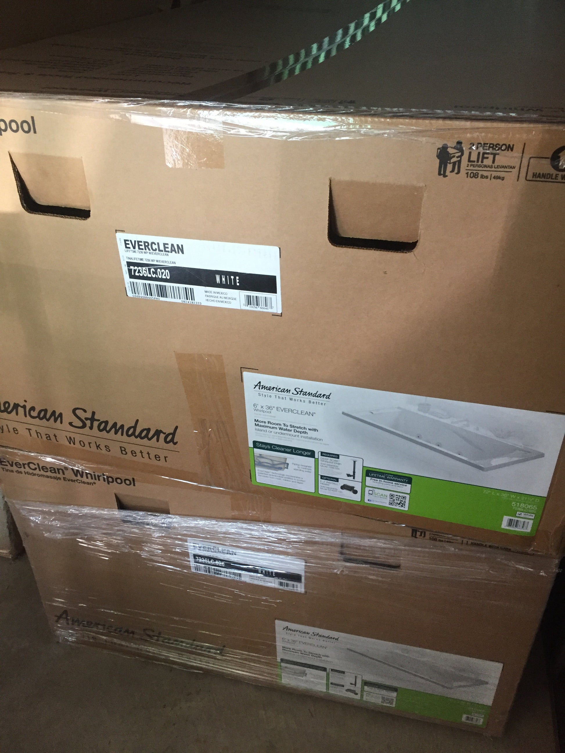 American Standard EverClean 72 in. Acrylic Rectangular Drop-in Whirlpool Bathtub in White. Model #: 7236LC.020. 10 jets .