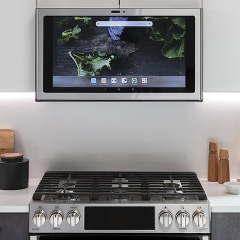 GE Profile Kitchen Hub 30 in. Smart 600 CFM Range Hood Microwave with Light in Stainless Steel.