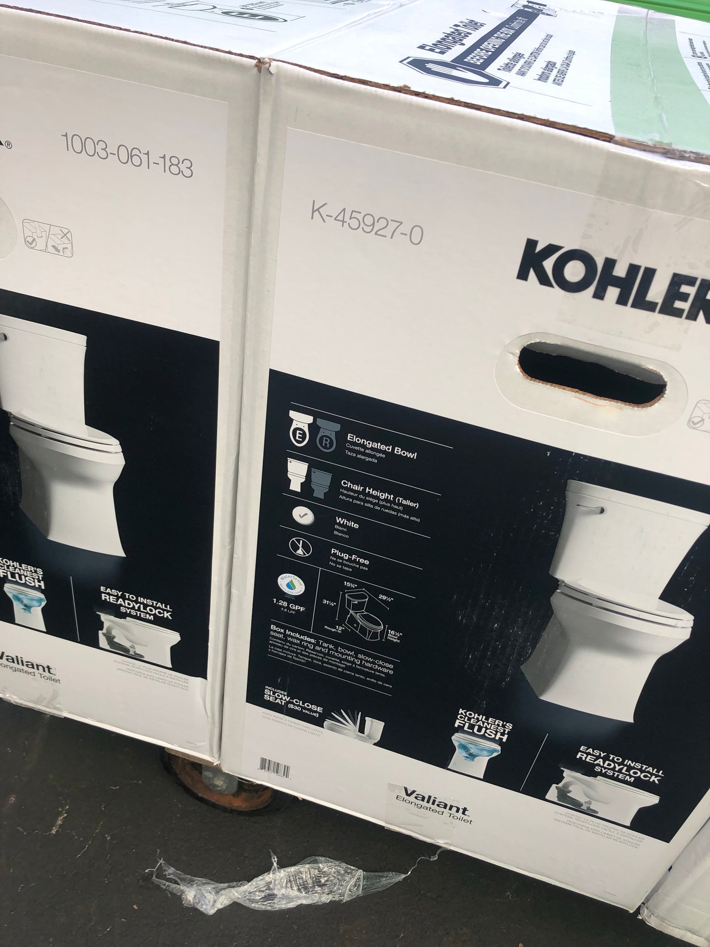 Kohler valiant the Complete Solution 2-Piece 1.28 GPF Single-Flush Elongated Toilet in White.