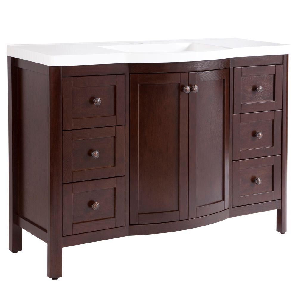 Home Decorator Madeline 48 in. W x 36 in. H x 19 in. D W Vanity in Chestnut with Cultured Marble Vanity Top in White. Model: MD48P2-CN