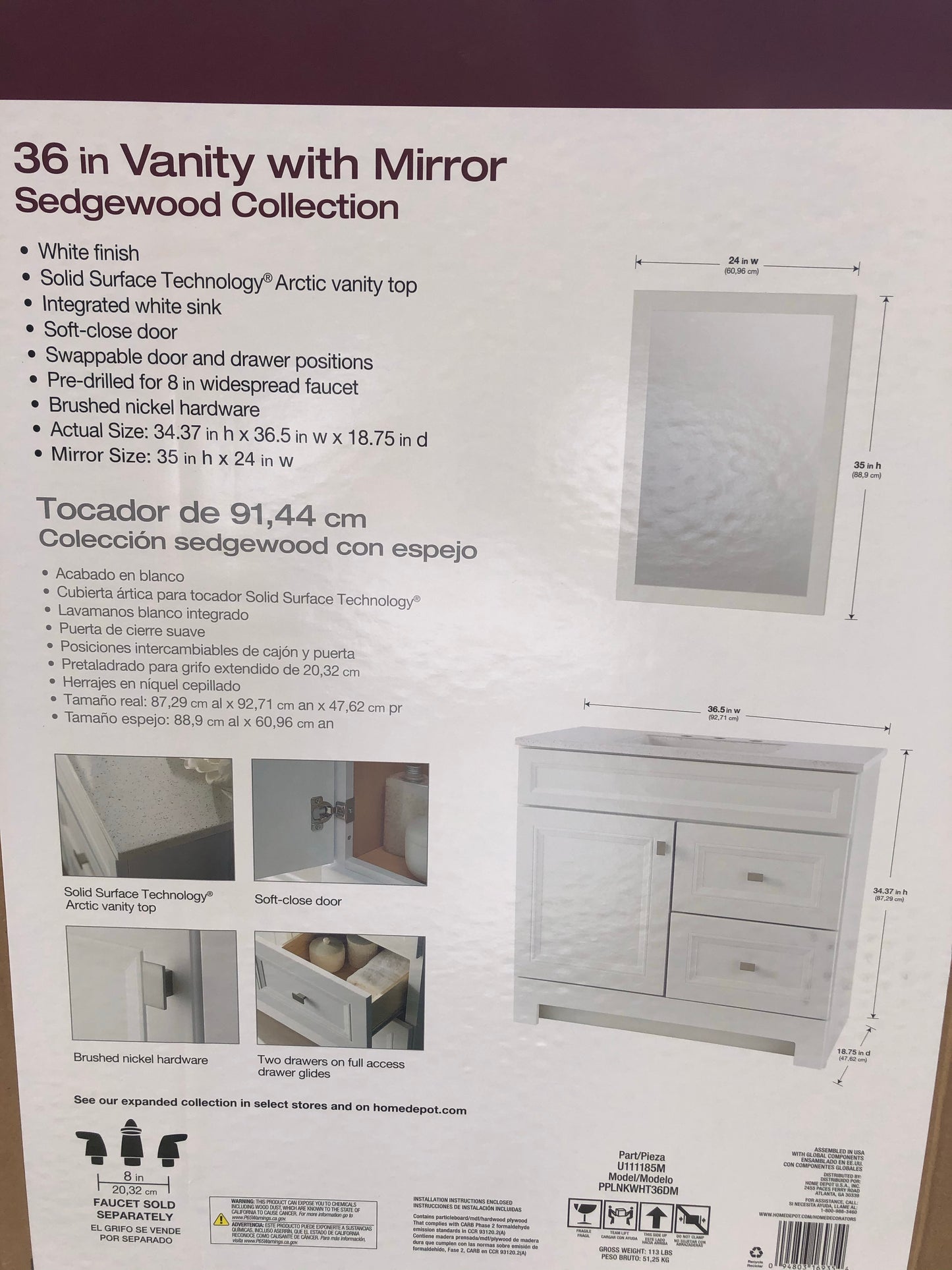 Home decorators Sedgewood 36 in Vanity Combo with Mirror.