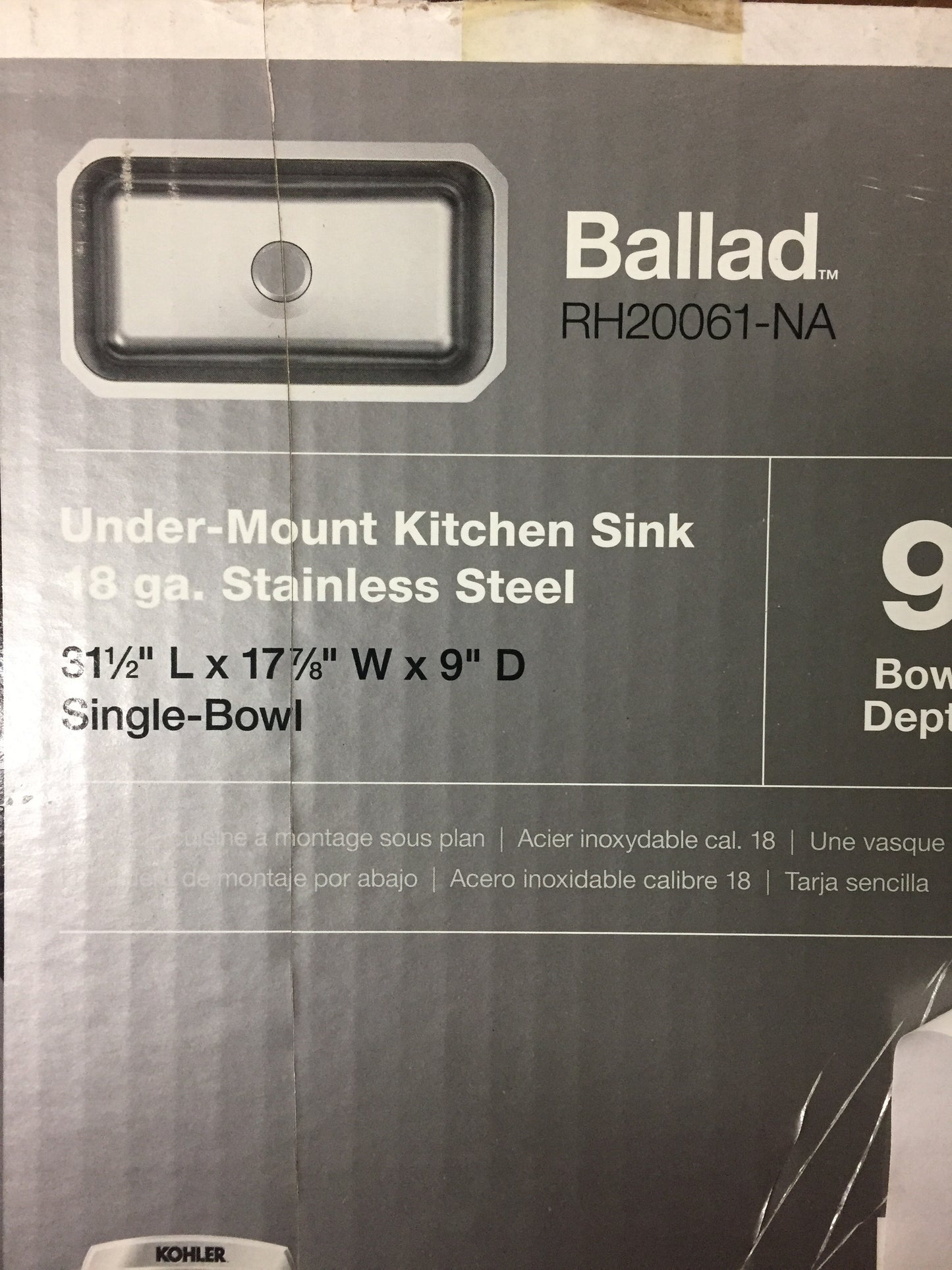 KOHLER Ballad Undermount Stainless Steel 32 in. Single Bowl Kitchen Sink