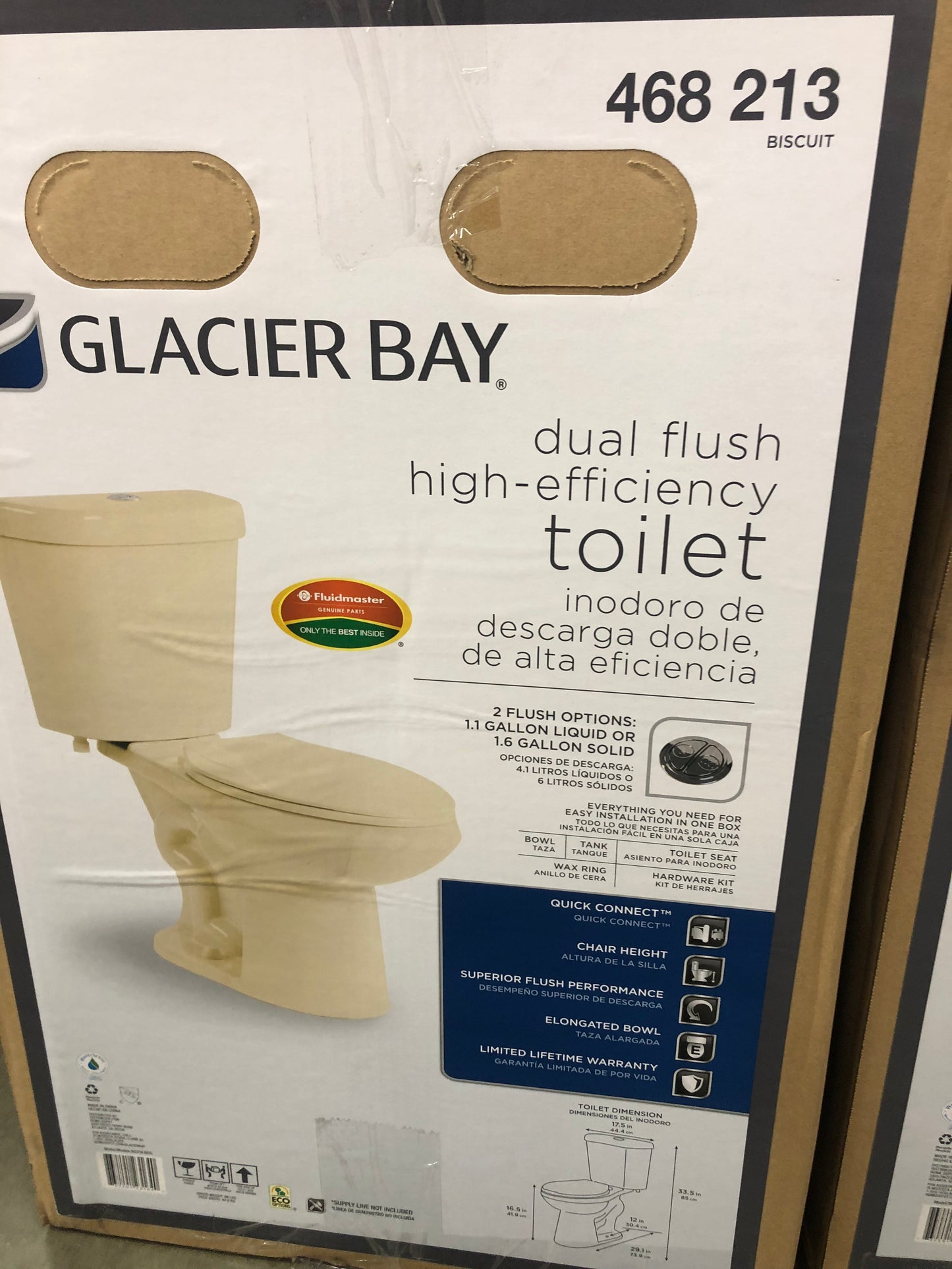 Glacier bay 2-piece 1.1 GPF/1.6 GPF High Efficiency Dual Flush Elongated Toilet.