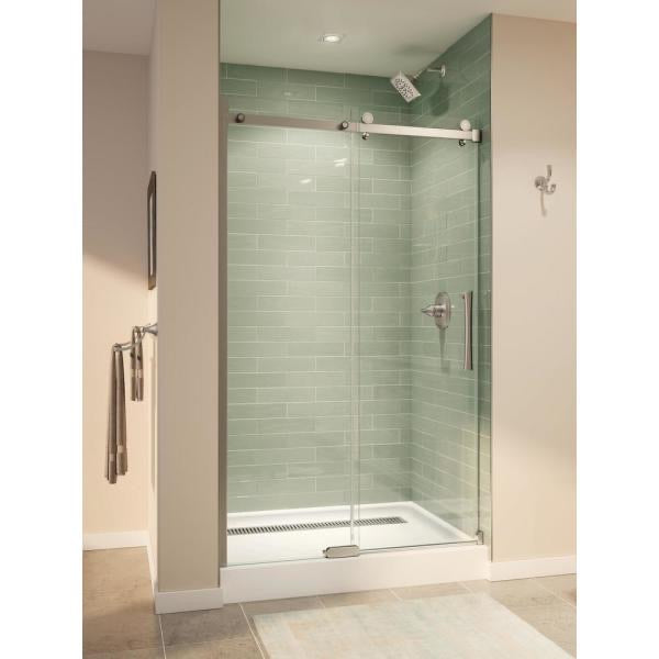 Delta 48 in. x 72 in. Semi-Framed Sliding Glass Shower Door in Stainless.