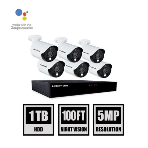 Night owl 8-Channel 5MP 1TB DVR Security Suveillance System with 6-Wired Human Detection Spotlight Bullet Cameras