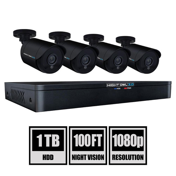 Night owl 8-Channel 1080p 1TB DVR Security Surveillance System with 4-Wired Human Detection Bullet Cameras