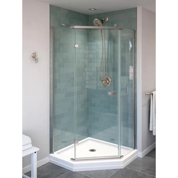 Delta Classic 38 in. W x 72 in. H Neo-Angle Pivot Semi Frameless Corner Shower Enclosure in Stainless.