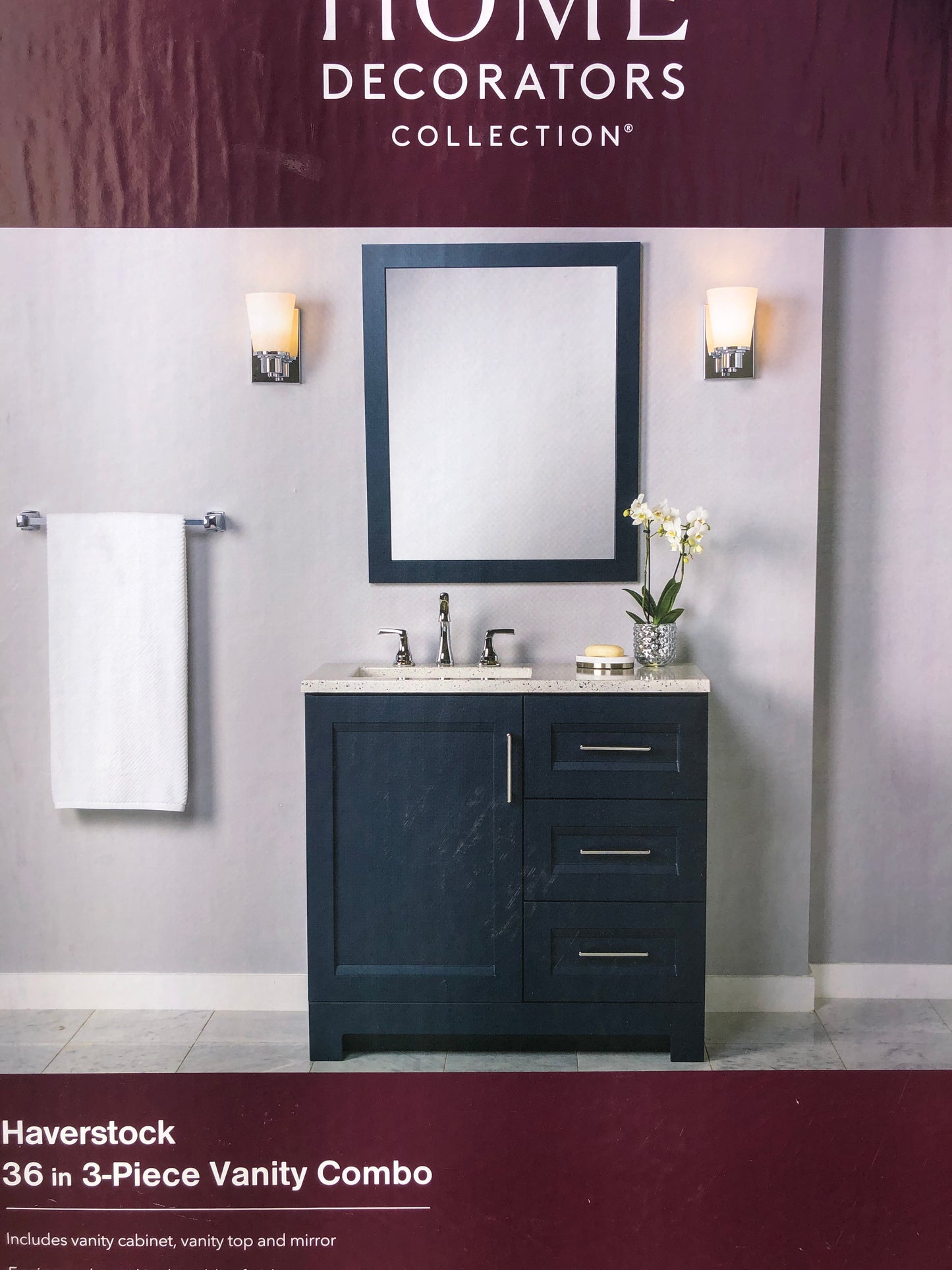 Haverstock 36.50 in. W x 18.75 in. D x 36.27 in. H Single Sink Bath Deep blue Vanity with Silver Ash Top and Mirror.