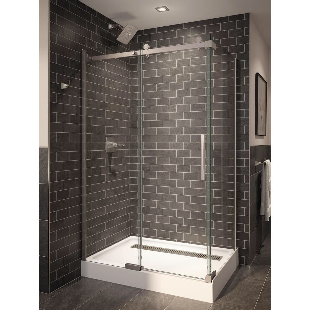 Delta 46 in x 72 in Semi-framed Slinding Shower Door in Stainless. MODEL: B912912-4836-SS  