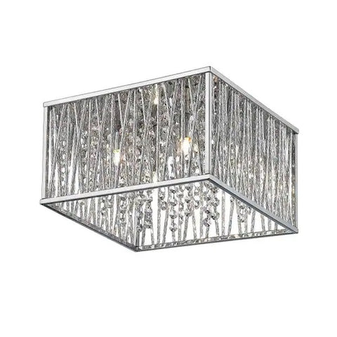 Saynsberry 4-Light Chrome and Crystal Square Shape Pendant Chandelier by Home Decorators