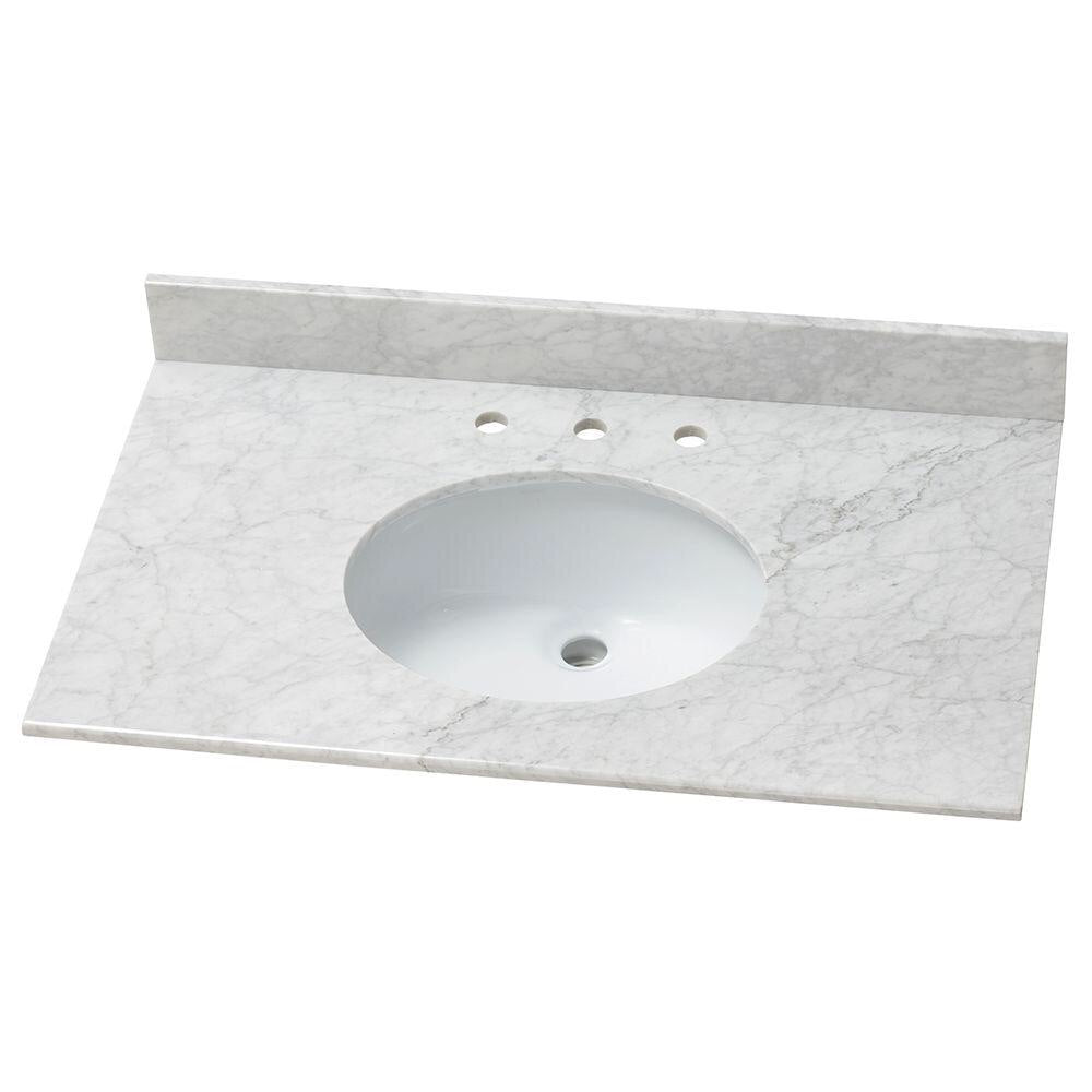 31 in. Stone Effects Vanity Top in Carrera with White Sink.