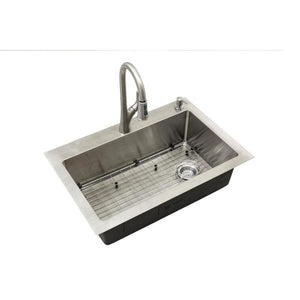 Glacier bay All-in-One Drop-in/Undermount Tight Radius Stainless Steel 33 in. 2-Hole Single Bowl Kitchen Sink with Faucet.